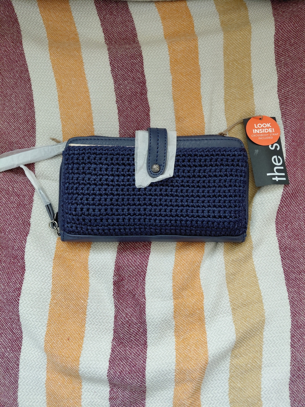 The Sak Navy Crochet Zip-Around Wallet